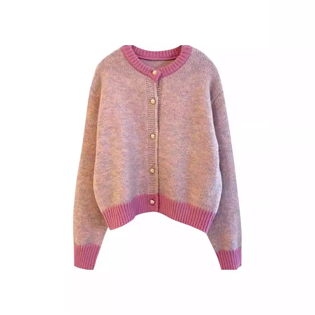 Áo len dệt kim cardigan tương phản phong cách Hàn Quốc xu hướng thu đông mới D361240