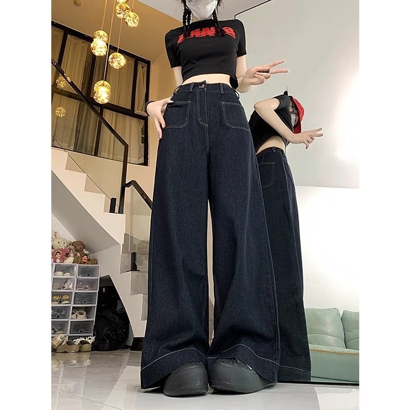 Quần jeans ống rộng lưng cao dáng rộng phong cách retro XINY QJ040250