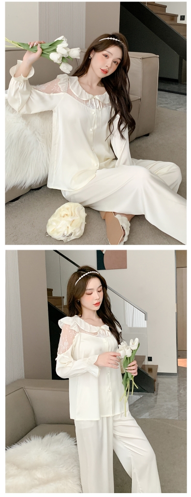 Bộ Đồ Ngủ Nữ Phối Lưới Tay Tùng Bí, Thiết Kế Sang Trọng, Phong Cách Quyến Rũ DN157250
