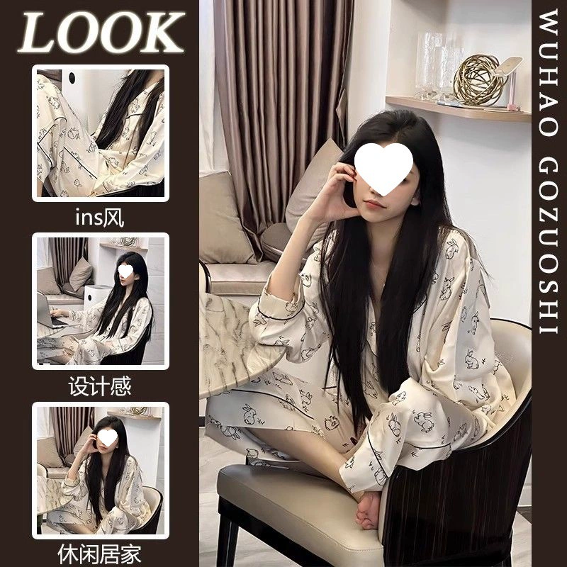 Bộ Đồ Ngủ Pijama Nữ Lụa Băng Kiểu Pháp - Áo Cổ Bẻ Dài Tay In Họa Tiết Phối Quần Dài, Nhiều Họa Tiết