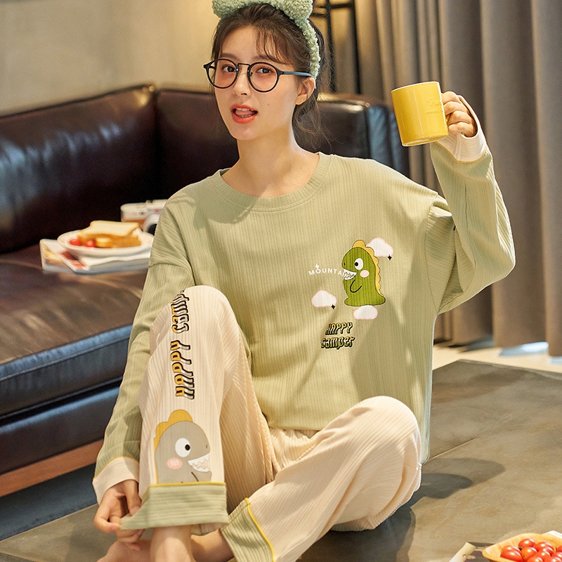 Bộ đồ ngủ thun gân cao cấp họa tiết họa hình dể thương thu đông mới nhất D542240