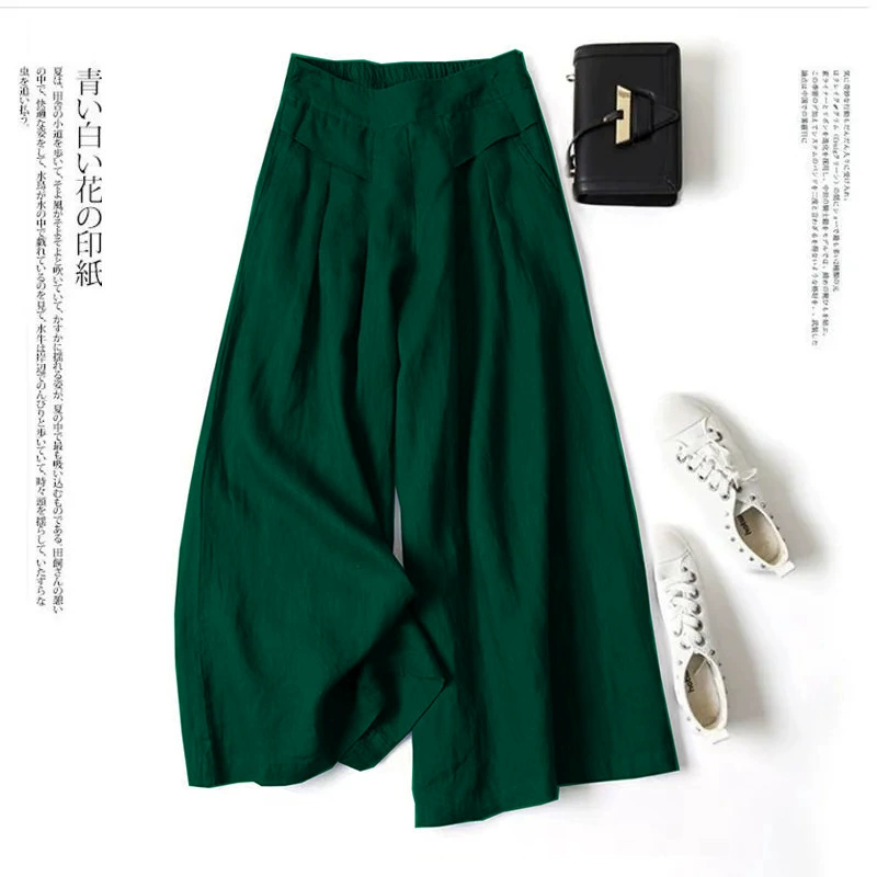 Quần Culottes Linen Cotton Ống Rộng Cạp Cao