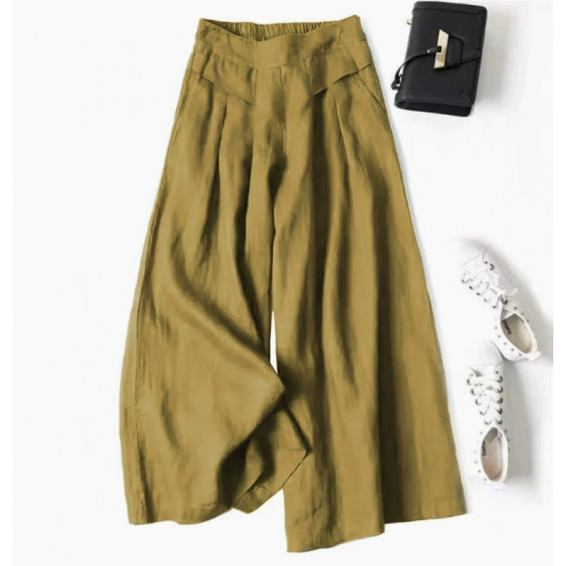 Quần Culottes Linen Cotton Ống Rộng Cạp Cao