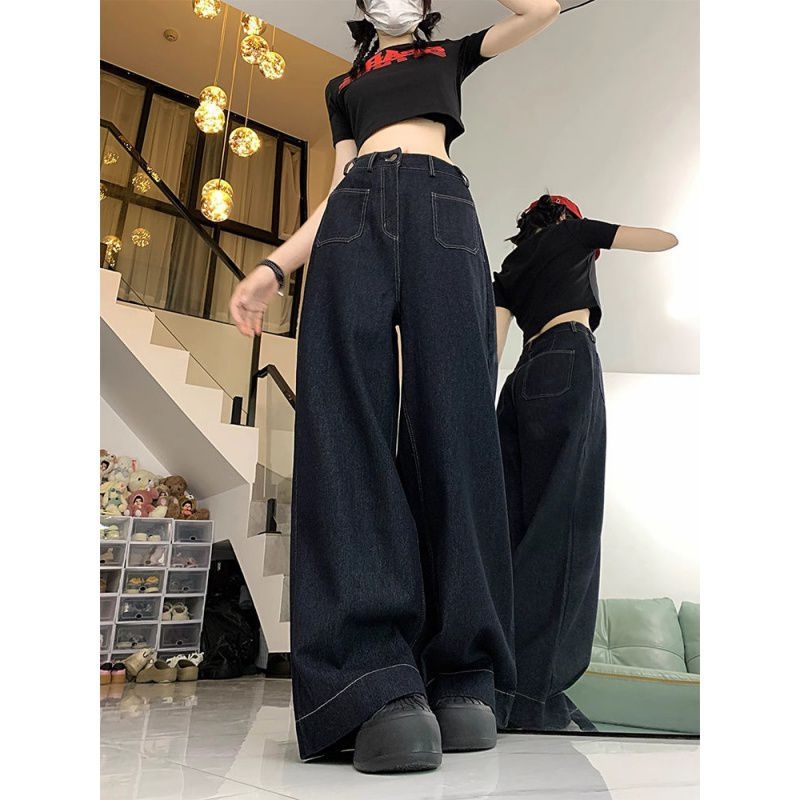 Quần jeans ống rộng lưng cao dáng rộng phong cách retro XINY QJ040250