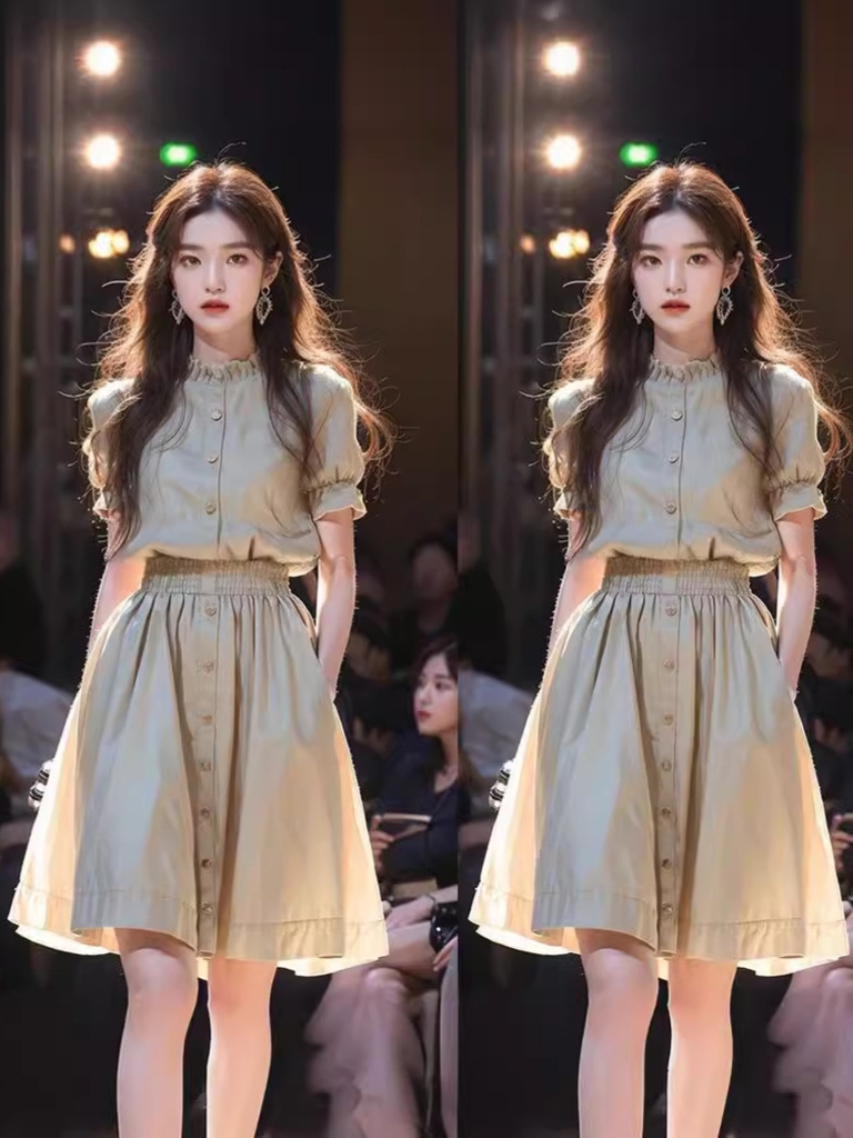 Đầm ghi áo cổ nhún chân váy ngắn phong cách hiện đại xu hướng bán chạy xuân hè mới D285240