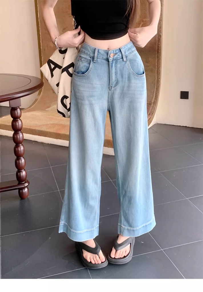 Quần jean cạp cao ống suông dáng dài QJ210240