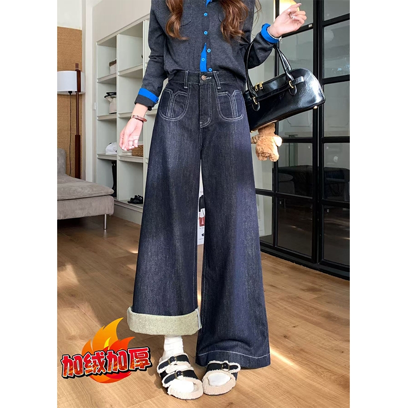 Quần jean cạp cao dáng suông dài QJ154240