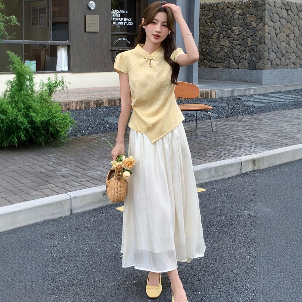 Set 2 món tân trung hoa: Áo + Chân váy A201