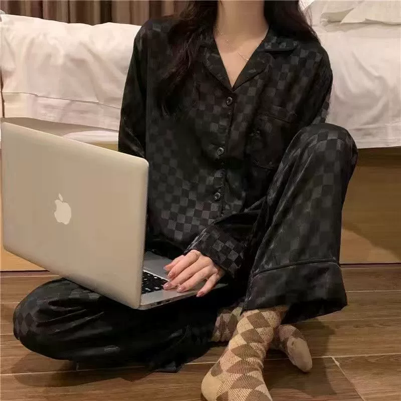 Bộ Đồ Ngủ Pijama Nữ Lụa Băng Kiểu Pháp - Áo Cổ Bẻ Dài Tay In Họa Tiết Phối Quần Dài, Nhiều Họa Tiết
