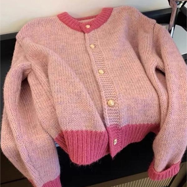 Áo len dệt kim cardigan tương phản phong cách Hàn Quốc xu hướng thu đông mới D361240