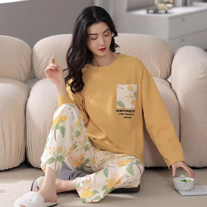 Set bộ đồ ngủ thun gân cao cấp họa tiết họa hình dể thương thu đông mới nhất D542240
