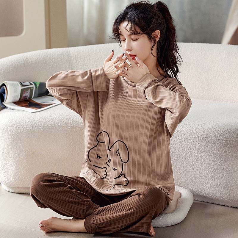 Bộ đồ ngủ thun gân cao cấp họa tiết họa hình dể thương thu đông mới nhất D542240