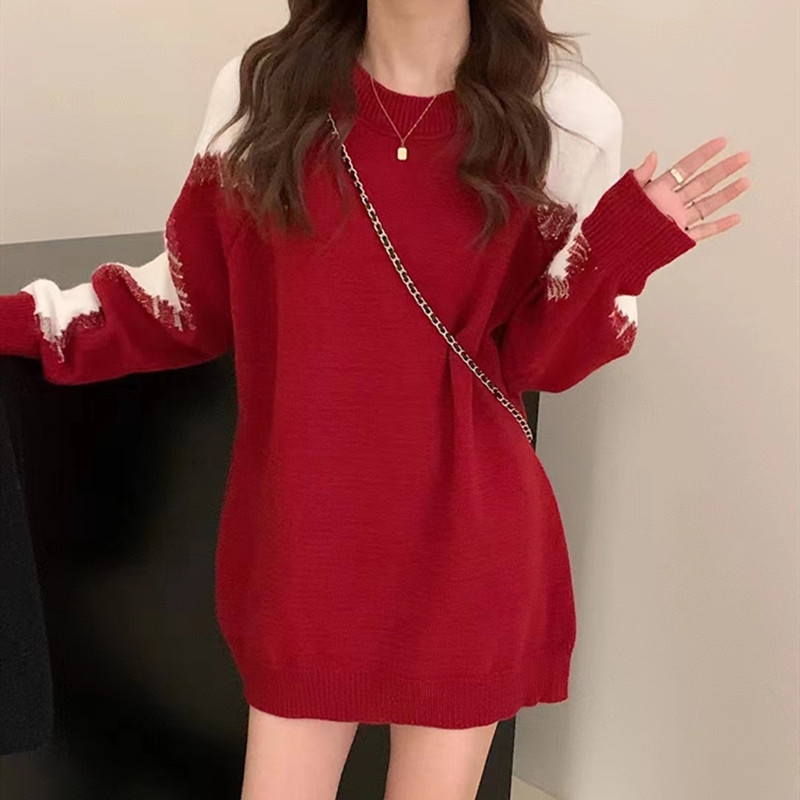 Áo Sweater len dệt kim phối cánh tay tương phản phong cách Hàn Quốc xu hướng thu đông mới D362240
