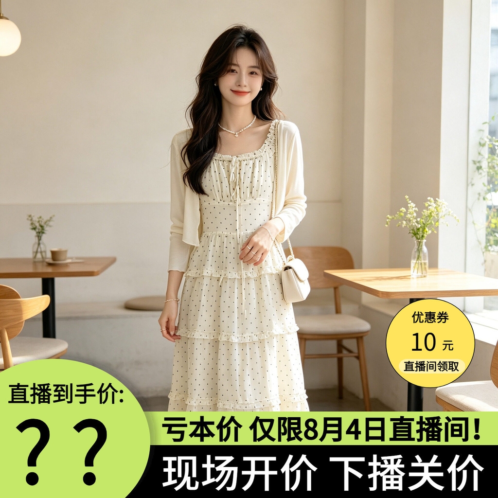 Set 2 món: Áo khoác + Đầm chấm bi đục lỗ B618