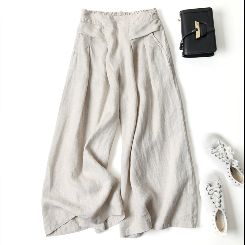 Quần Culottes Linen Cotton Ống Rộng Cạp Cao