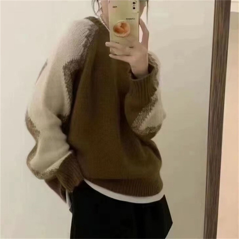 Áo Sweater len dệt kim phối cánh tay tương phản phong cách Hàn Quốc xu hướng thu đông mới D362240