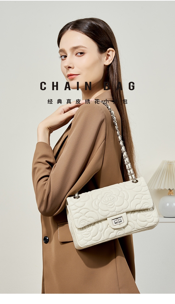 Túi đeo vai nữ da dê cao cấp Xiangfeng Camellia – họa tiết kim cương, phong cách thanh lịch 2025 TX120250