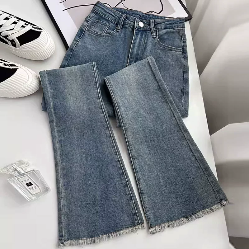 Quần jean nữ ống loe cổ điển - cạp cao co giãn tôn dáng