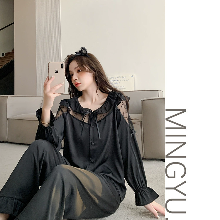 Bộ Đồ Ngủ Nữ Phối Lưới Tay Tùng Bí, Thiết Kế Sang Trọng, Phong Cách Quyến Rũ DN157250