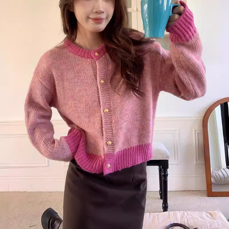 Áo len dệt kim cardigan tương phản phong cách Hàn Quốc xu hướng thu đông mới D361240