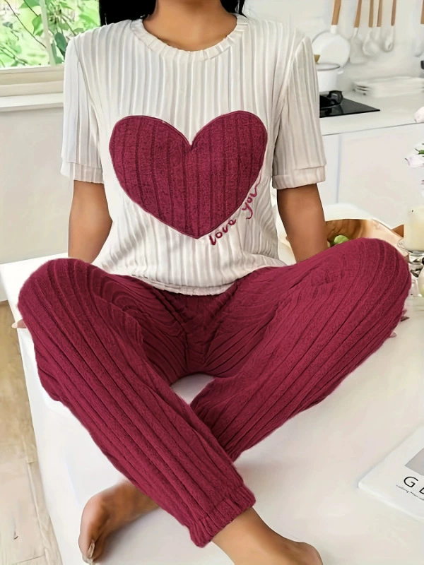 Bộ đồ ngủ nữ họa tiết dễ thương, quần dài ống suông - vải gân thun ấm áp