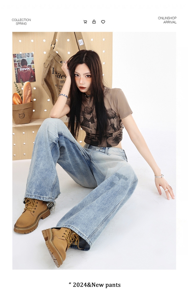 Quần Jean Old Wash Phong Cách Mỹ, Rách Phong Trần, Ống Suông Retro QJ057250