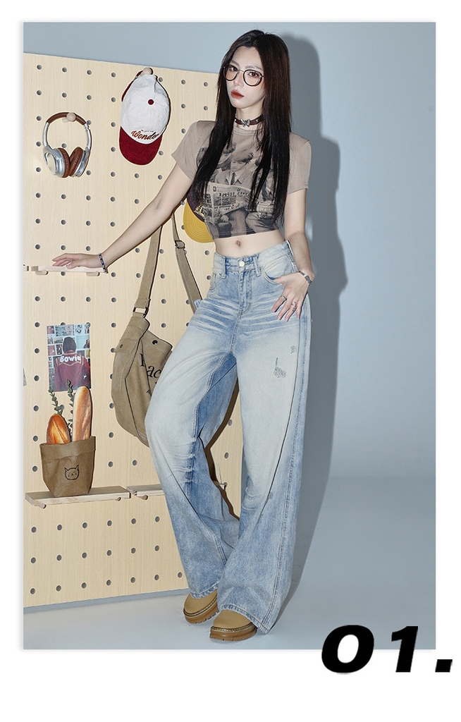Quần Jean Old Wash Phong Cách Mỹ, Rách Phong Trần, Ống Suông Retro QJ057250