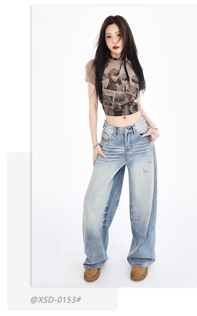 Quần Jean Old Wash Phong Cách Mỹ, Rách Phong Trần, Ống Suông Retro QJ057250