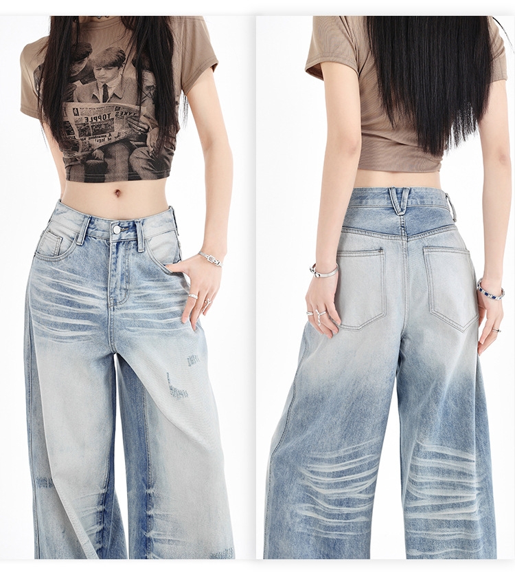 Quần Jean Old Wash Phong Cách Mỹ, Rách Phong Trần, Ống Suông Retro QJ057250