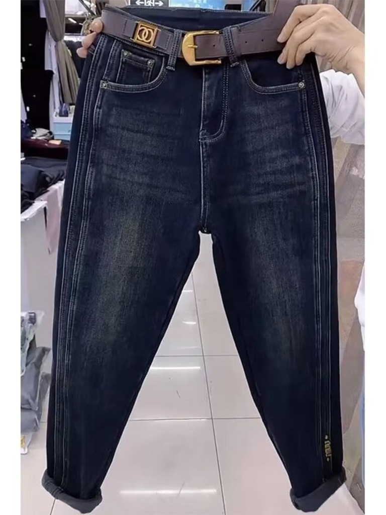 Quần jean Xanh Baggi cạp cao dáng suông dài QJ142240