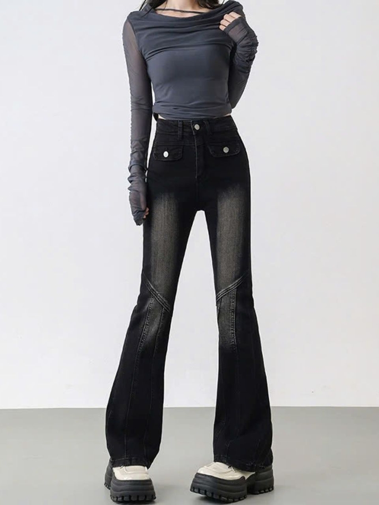 Quần jeans ống loe dạo phố nữ xuân thu mới, thiết kế cạp cao ôm dáng, Quảng Châu QJ075240
