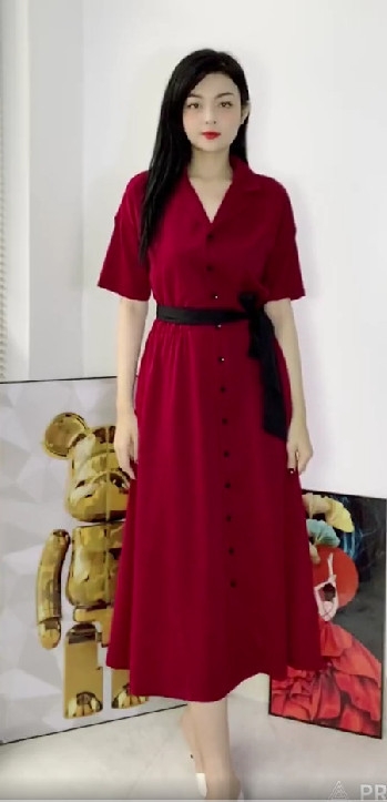 Ngôi sao khí chất mùa thu sớm của phụ nữ với cùng một chiếc váy quấn cổ chữ  V cỡ lớn - Váy eo cao 🆘 Kho Hàng Tàu | Đặt hàng