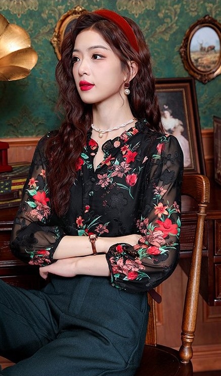 Áo voan hoa sang trọng phong cách cổ điển sang trọng xu hướng bán chạy nhất nhà Xiny D112240