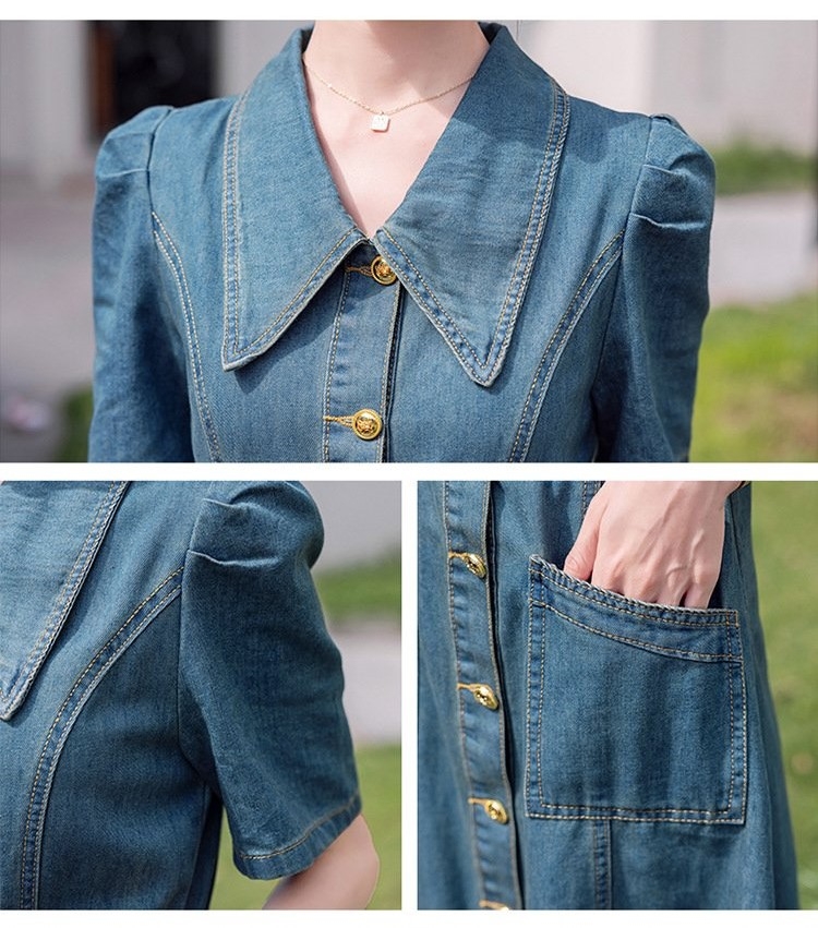 Đầm denim cổ điển châu Âu dành cho nữ mùa hè mới xu hướng hot phong cách hiện đại D129240