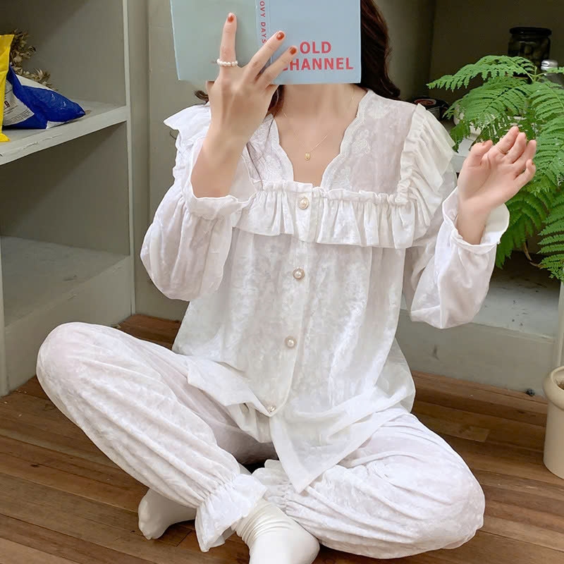 Set bộ ngủ nhung tăm phối ren xu hướng thu đông mới nhất D536240