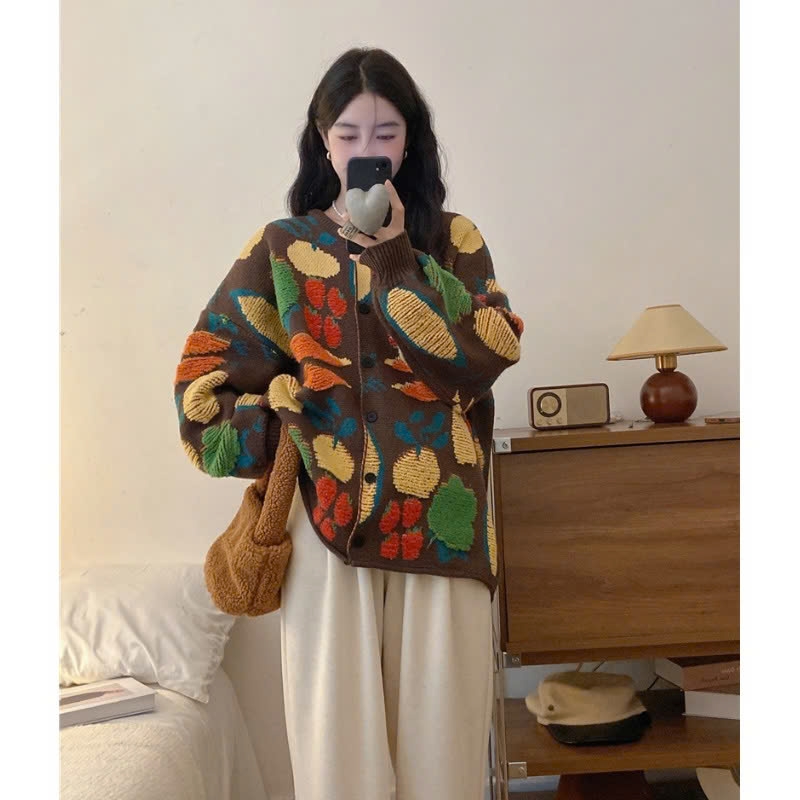 Áo khoác len dệt kim cardigan dáng rộng màu sắc tương phản Rừng xu hướng thu đông mới nhất D549240