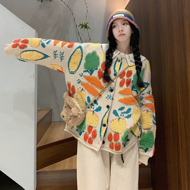 Áo khoác len dệt kim cardigan dáng rộng màu sắc tương phản Rừng xu hướng thu đông mới nhất D549240
