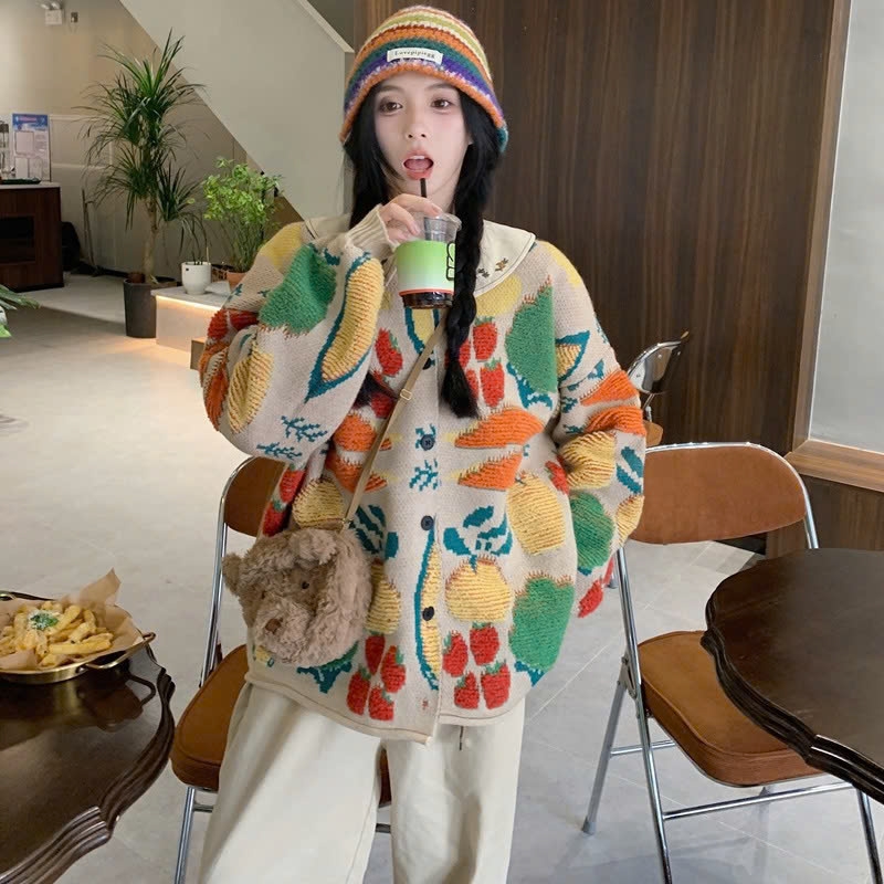 Áo khoác len dệt kim cardigan dáng rộng màu sắc tương phản Rừng xu hướng thu đông mới nhất D549240