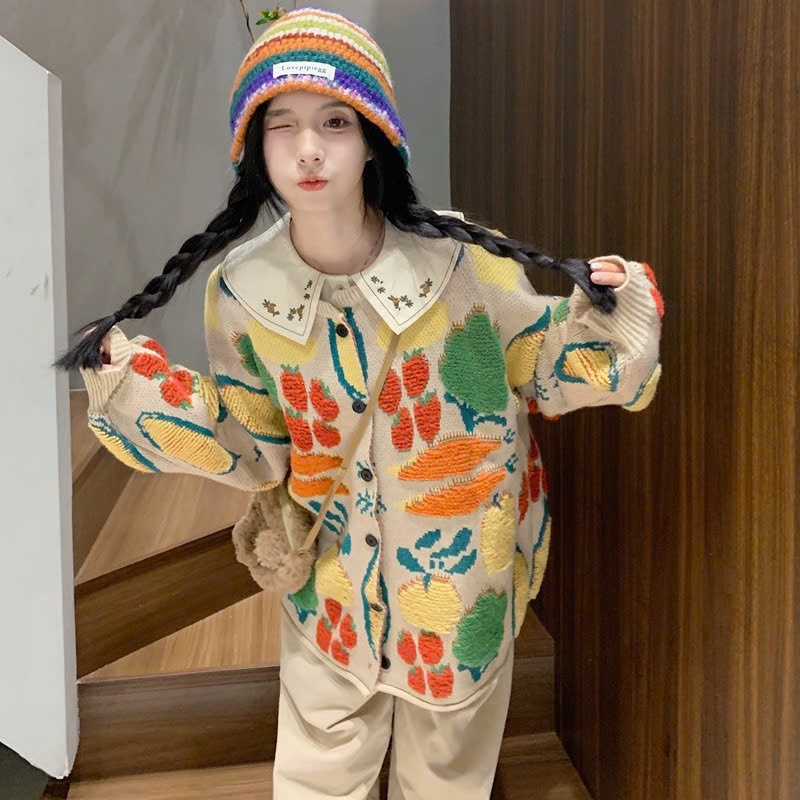 Áo khoác len dệt kim cardigan dáng rộng màu sắc tương phản Rừng xu hướng thu đông mới nhất D549240