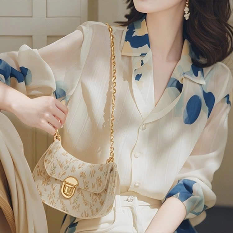 Áo sơ mi voan cổ vest dài tay kiểu Pháp đầu thu mẫu mới nhất D615240