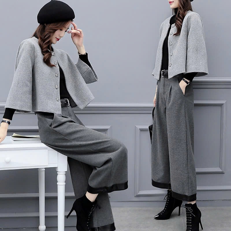 Set áo khoác và quần dạ ép lông cừu kèm belt khí chất sang trọng mẫu mới nhất thu đông D618240