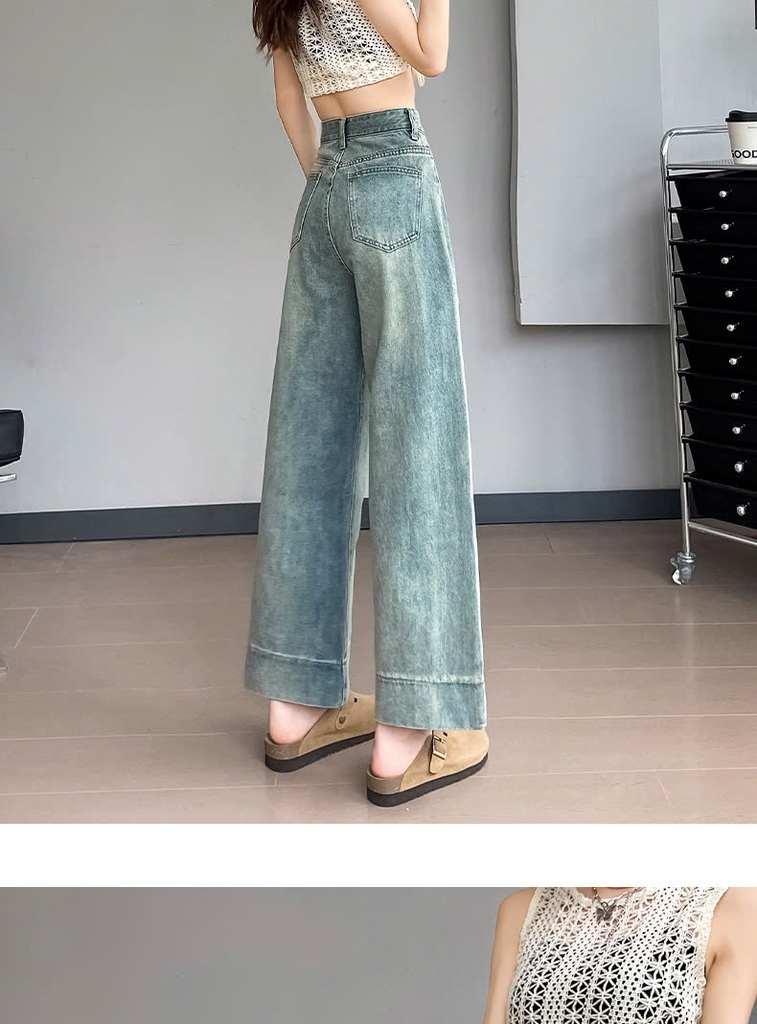 Quần jean ống rộng cạp cao thu đông phong cách Hàn Quốc QJ127240
