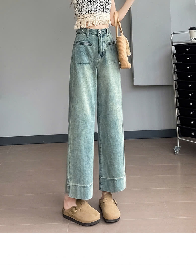 Quần jean ống rộng cạp cao thu đông phong cách Hàn Quốc QJ127240