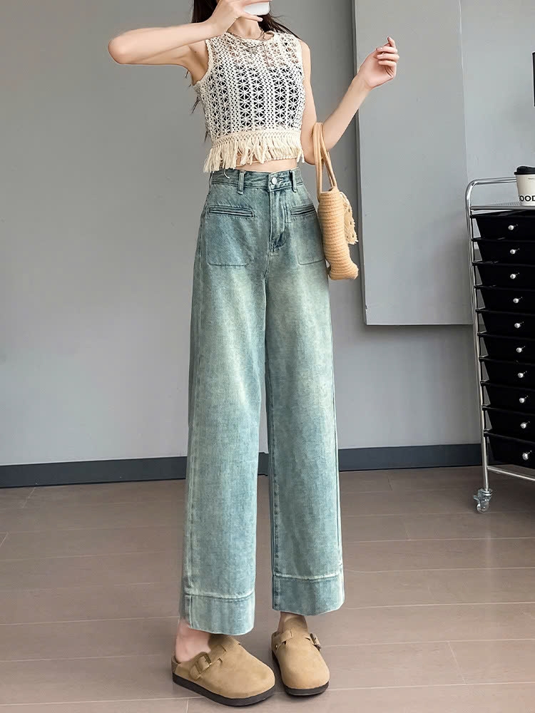 Quần jean ống rộng cạp cao thu đông phong cách Hàn Quốc QJ127240