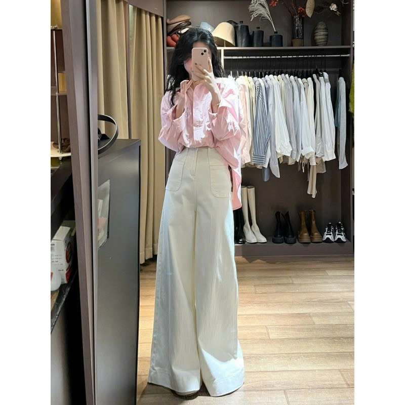 Quần jean ống siêu rộng cạp cao phối túi trước phong cách Retro QJ106240