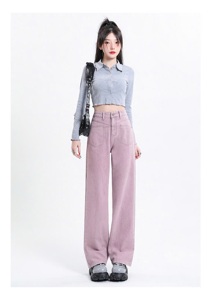 Quần jean cạp cao dáng suông dài QJ138240