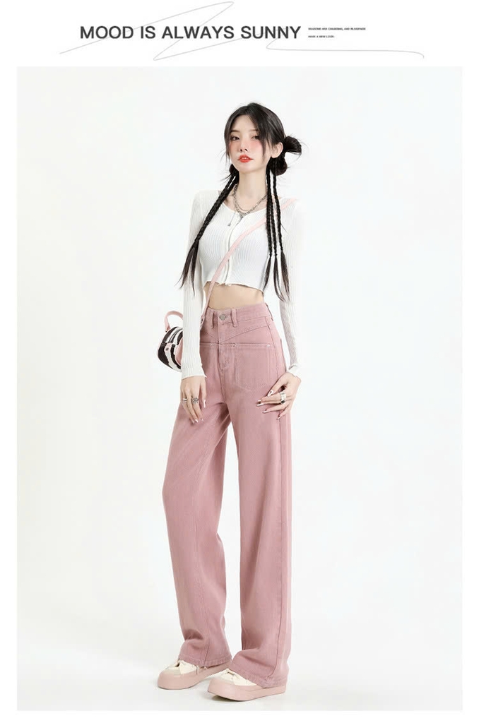 Quần jean cạp cao dáng suông dài QJ138240