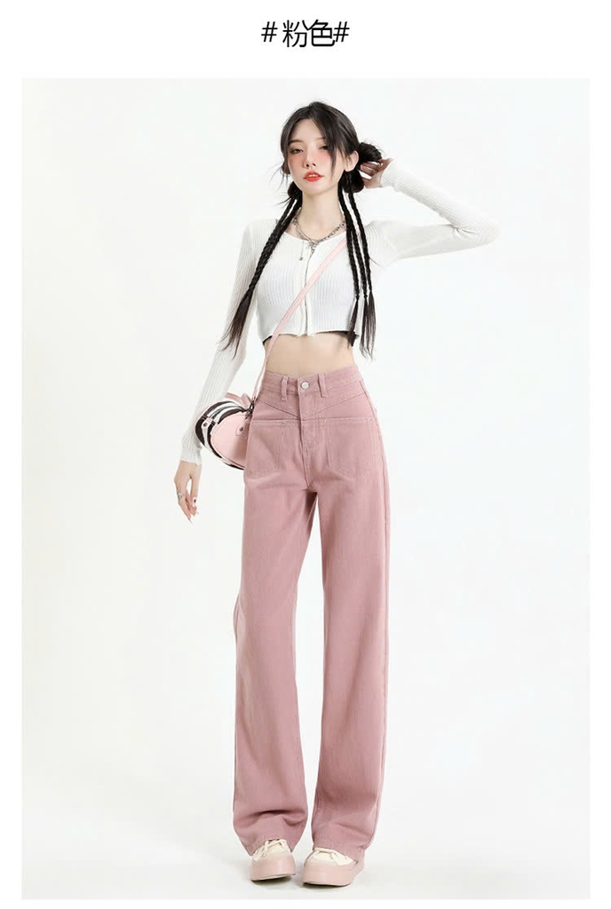 Quần jean cạp cao dáng suông dài QJ138240