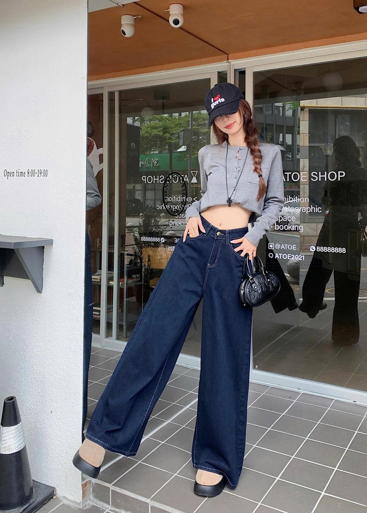 Quần jeans ống rộng cạp cao tôn dáng, phù hợp cho người thấp Quảng Châu Xiny QJ054250