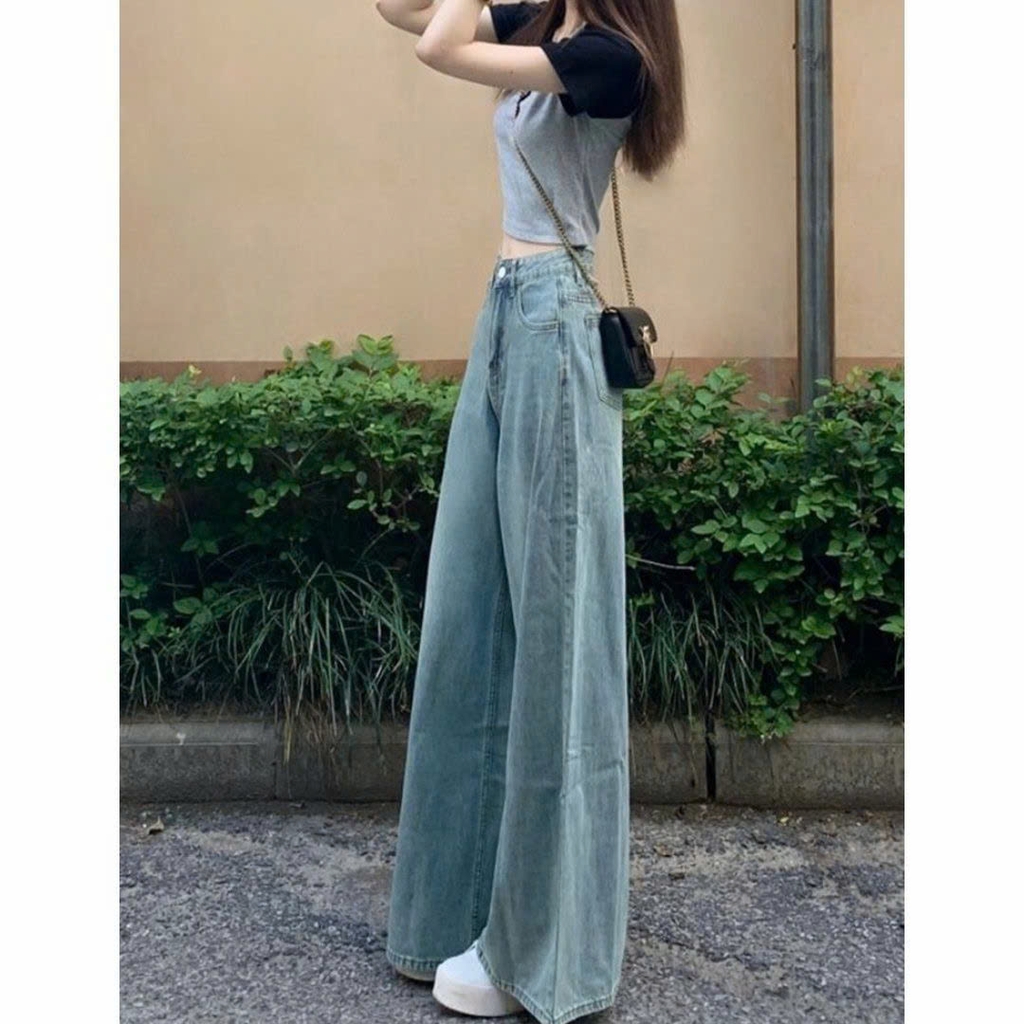 Quần jeans ống rộng retro nữ, cạp cao, phong cách mới cho mùa xuân Quảng Châu QJ061250